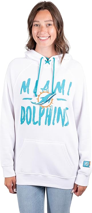 NFL Official Women's Super Soft Tie Neck Pullover Hoodie Sweatshirt|Miami Dolphins