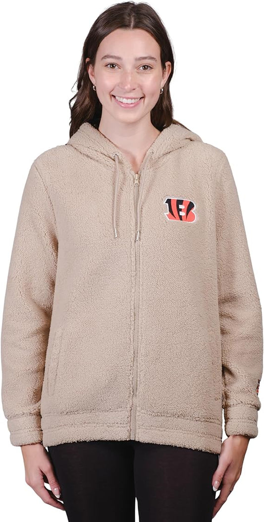 NFL Official Women's Super Soft Sherpa Full Zip Hoodie Sweatshirt Jacket|Cincinnati Bengals