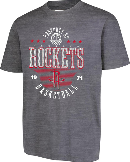 Ultra Game NBA Official Men's Standard Super Soft Mad Props T-Shirt, Houston Rockets, Heather Charcoal|Houston Rockets