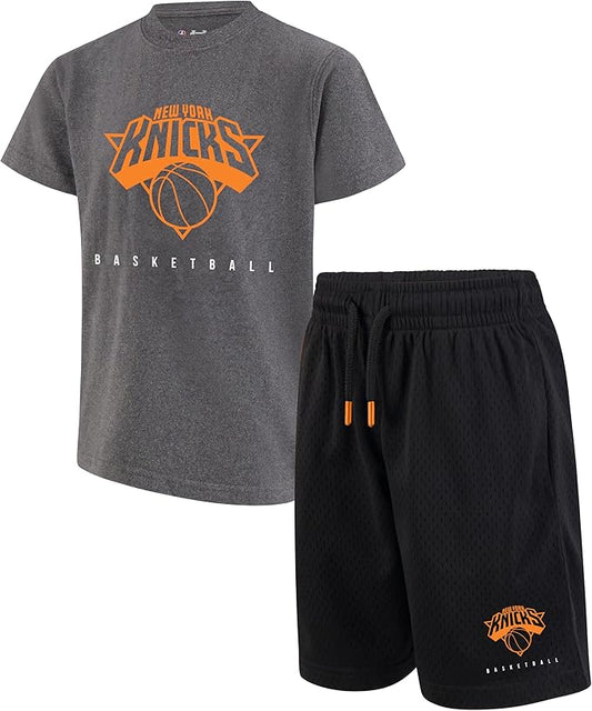 Ultra Game Youth's NBA Official Super Soft T-Shirt & Shorts 2-Piece Set, New York Knicks, Heather Charcoal|New York Knicks