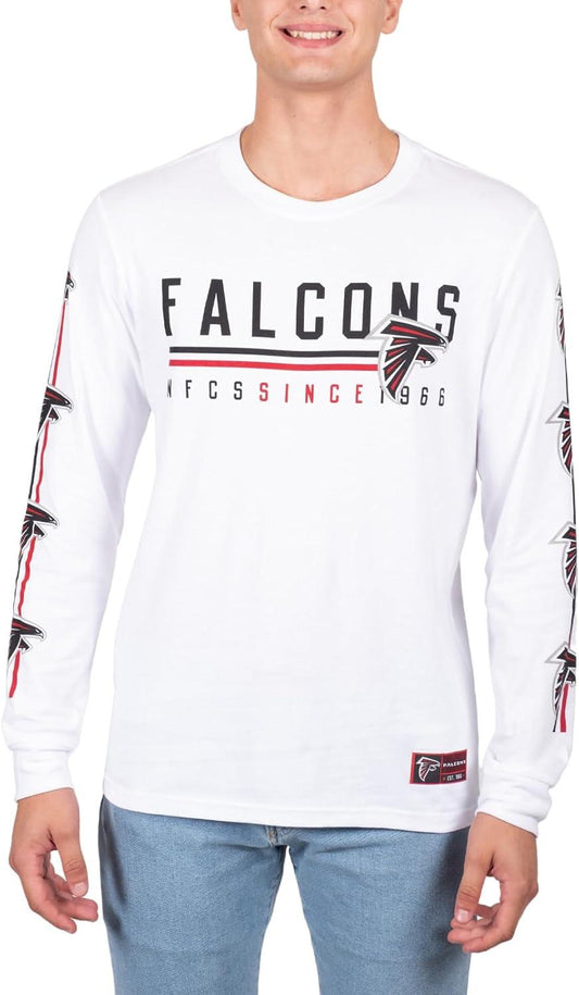 Ultra Game NFL Official Adults Super Soft Supreme Long Sleeve T-Shirt - Unisex, Atlanta Falcons, White|Atlanta Falcons