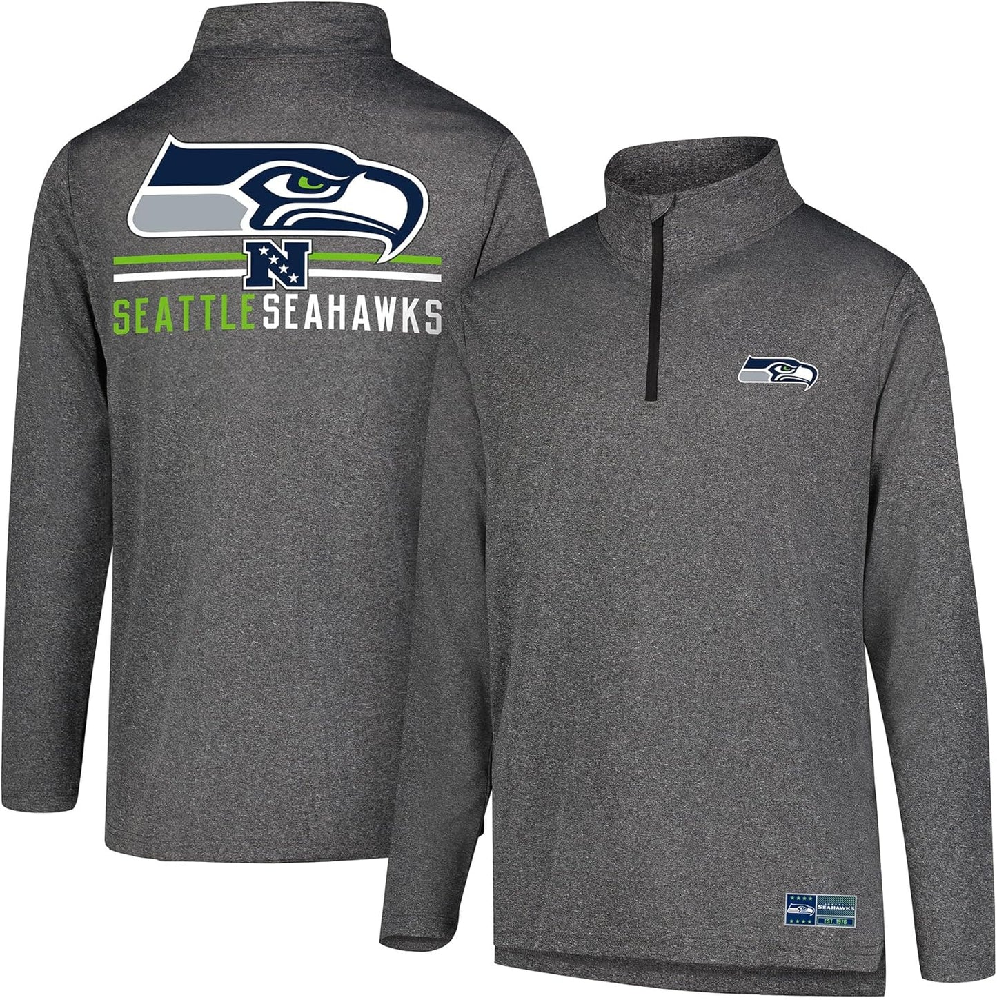 Ultra Game NFL Official Adults Super Soft Quarter Zip Long Sleeve T-Shirt - Unisex Seattle Seahawks|Seattle Seahawks