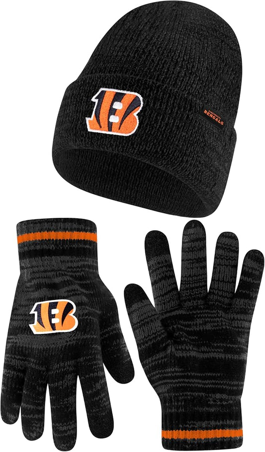 Ultra Game Adults Unisex NFL Official Super Soft Marl Knit Winter Beanie Knit Hat with Extra Warm Touch Screen Gloves|Cincinnati Bengals