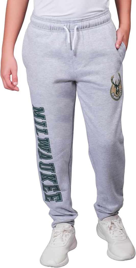 Ultra Game Youth's NBA Official Super Soft Game Day Jogger Sweatpants, Milwaukee Bucks, Heather Gray|Milwaukee Bucks