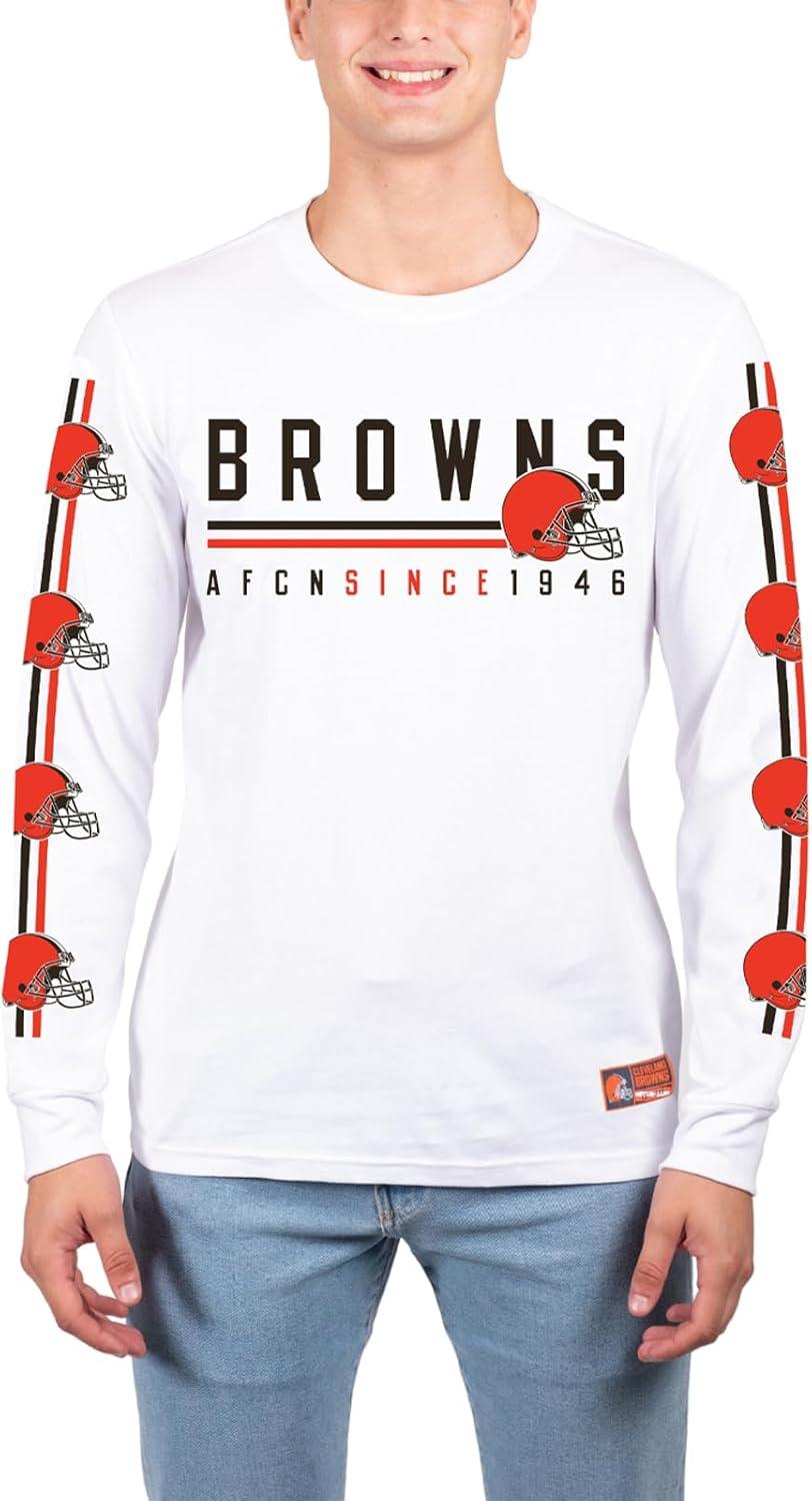 Ultra Game NFL Official Adults Super Soft Supreme Long Sleeve T-Shirt - Unisex, Cleveland Browns, White|Cleveland Browns