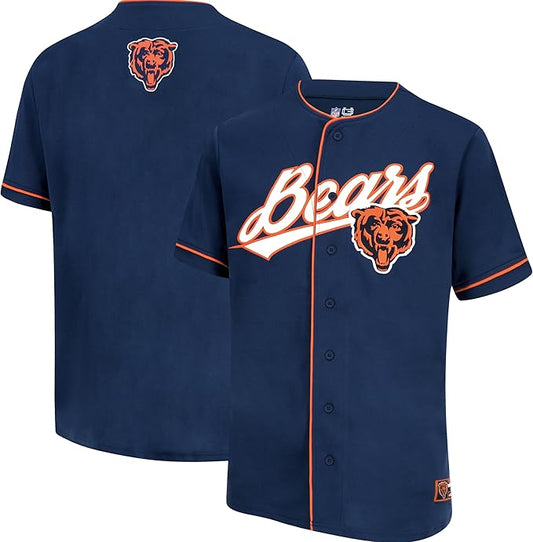 Ultra Game NFL Official Adults Game Day Button Down Baseball Mesh Jersey Shirt - Unisex, Chicago Bears, Team Color|Chicago Bears