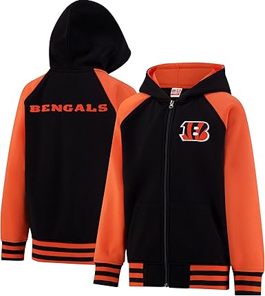 Ultra Game NFL Official Boy's Super Soft Full Zip Varsity Hoodie Sweatshirt, Cincinnati Bengals, Team Color 2024|Cincinnati Bengals