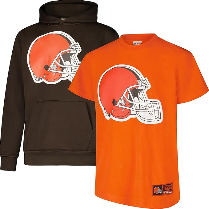 Ultra Game NFL Official Youth Super Soft T-Shirt & Hoodie Sweatshirt Set, Cleveland Browns|Cleveland Browns