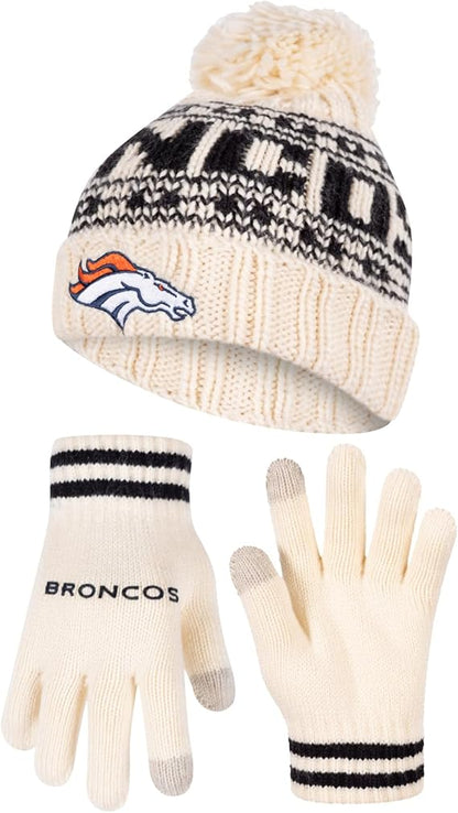 Ultra Game Youth NFL Official Super Soft Cable Knit Winter Beanie Knit Hat with Extra Warm Touch Screen Gloves|Denver Broncos