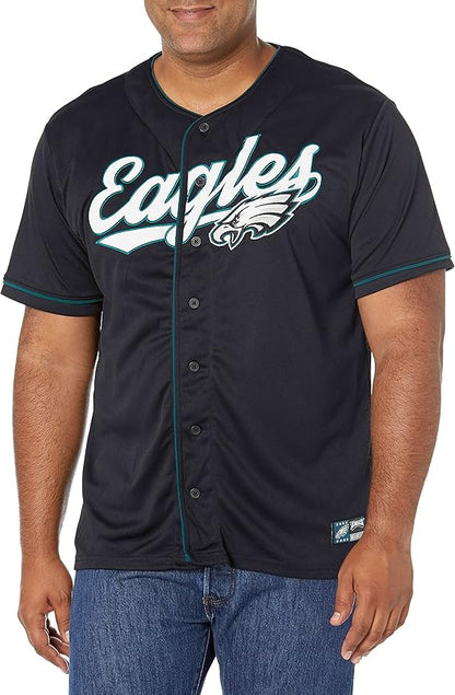 NFL Official Adults Game Day Button Down Baseball Mesh Jersey Shirt - Unisex|Philadelphia Eagles