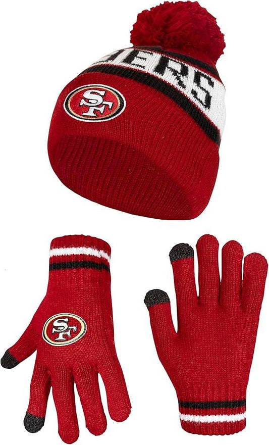 Ultra Game NFL Official Youth Super Soft Winter Beanie Knit Hat With Extra Warm Touch Screen Gloves, San Francisco 49ers, Team Color 1, 1SIZE|San Francisco 49ers