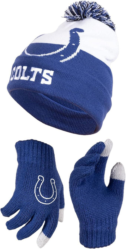 Ultra Game NFL Official Youth Super Soft Winter Beanie Knit Hat With Extra Warm Touch Screen Gloves, Indianapolis Colts, Team Color 2, 1SIZE|Indianapolis Colts