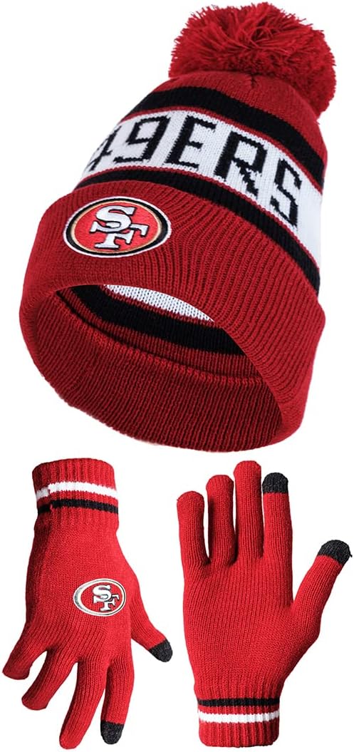 Ultra Game NFL Official Adults Unisex Super Soft Winter Beanie Knit Hat With Extra Warm Touch Screen Gloves, San Francisco 49ers, Team Color, 1SIZE|San Francisco 49ers