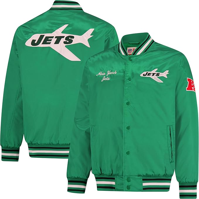 Ultra Game NFL Official Adults Supreme Satin Heritage Jacket, New York Jets, Supreme Satin|New York Jets