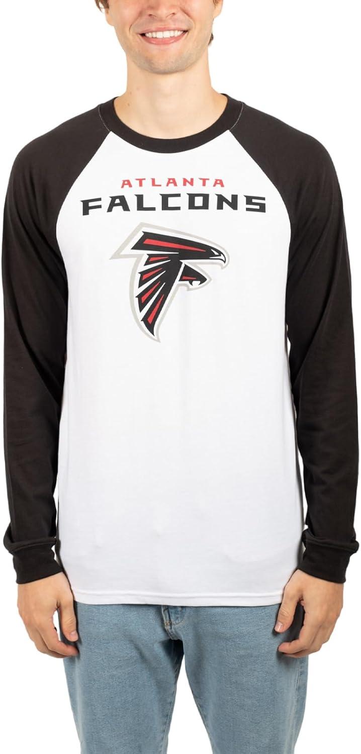 Ultra Game NFL Official Adults Super Soft Raglan Baseball Long Sleeve T-Shirt - Unisex, Atlanta Falcons, White|Atlanta Falcons