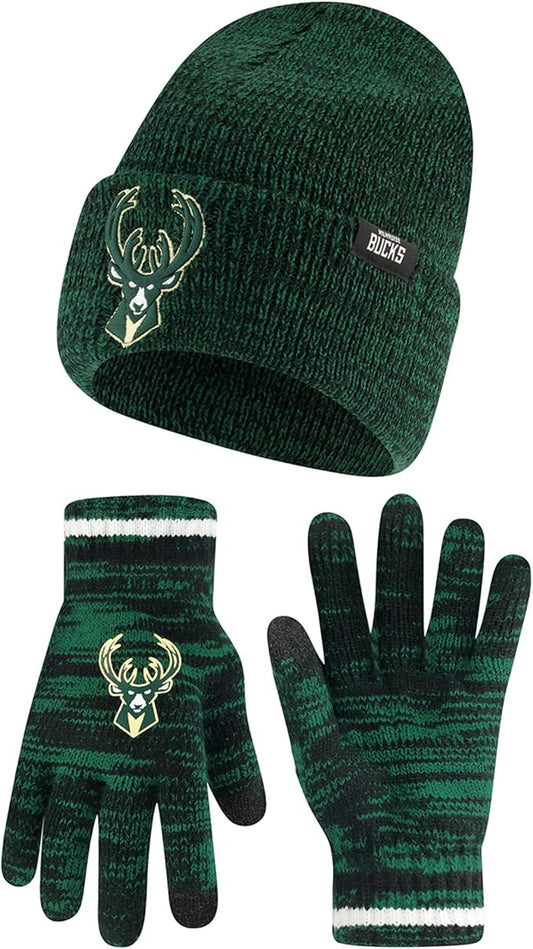 Ultra Game NBA Official Youth Super Soft Winter Beanie Knit Hat with Extra Warm Touch Screen Gloves, Milwaukee Bucks, Team Color|Milwaukee Bucks