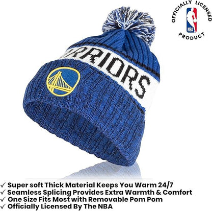 Ultra Game NBA Official Boys Girls Super Soft Winter Beanie Knit Hat With Extra Warm Touch Screen Gloves, Golden State Warriors, Team Color, 1SIZE|Golden State Warriors