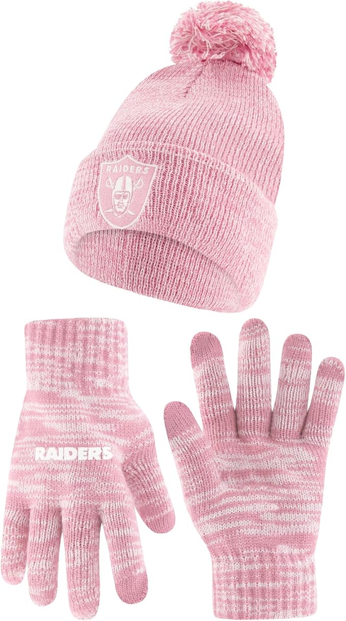 Ultra Game Adults Unisex NFL Official Super Soft Winter Beanie Knit Hat with Extra Warm Touch Screen Gloves|Las Vegas Raiders