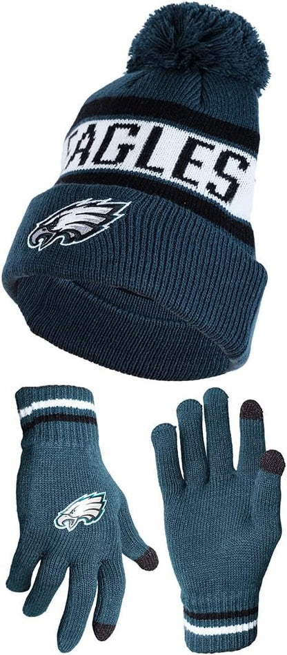 Ultra Game NFL Official Adults Unisex Super Soft Winter Beanie Knit Hat With Extra Warm Touch Screen Gloves, Philadelphia Eagles, Team Color 2, 1SIZE|Philadelphia Eagles