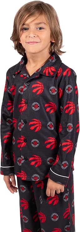 Ultra Game NBA Official Youth 2-Piece Super Soft Button Down Pajamas Set, Toronto Raptors, Boys Sizes|Toronto Raptors