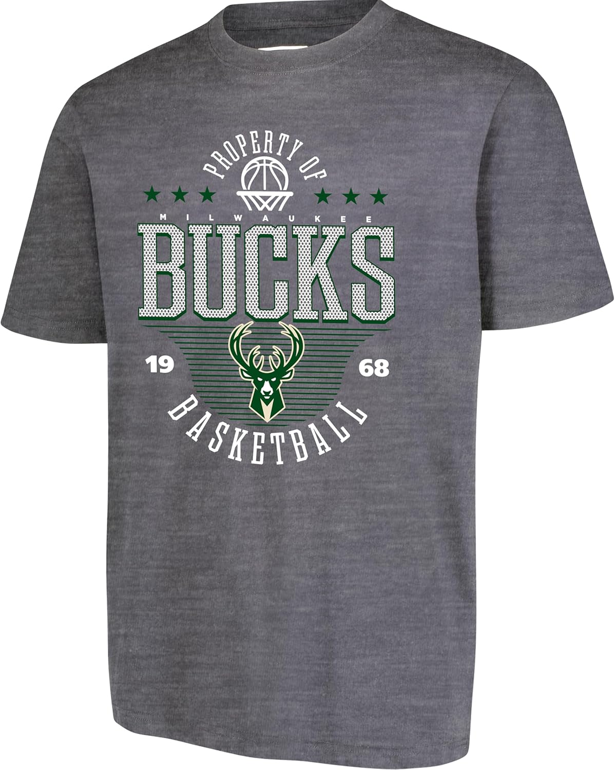 Ultra Game NBA Official Men's Standard Super Soft Mad Props T-Shirt, Milwaukee Bucks, Heather Charcoal|Milwaukee Bucks