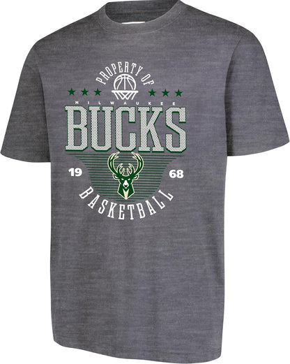 Ultra Game NBA Official Men's Standard Super Soft Mad Props T-Shirt, Milwaukee Bucks, Heather Charcoal|Milwaukee Bucks