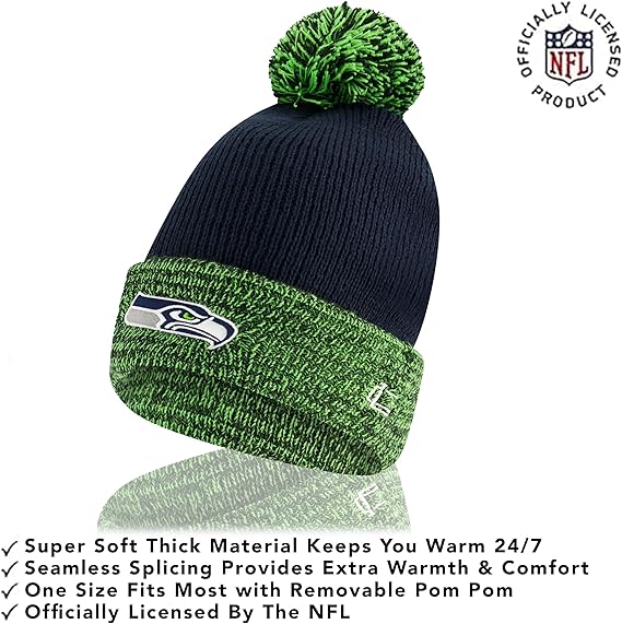 Ultra Game NFL Official Youth Super Soft Two Tone Winter Beanie Knit Hat with Extra Warm Touch Screen Gloves, Seattle Seahawks, Team Color, One Size|Seattle Seahawks