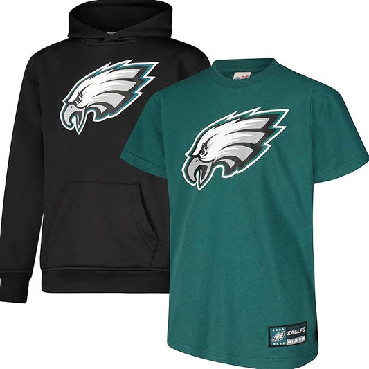 Ultra Game NFL Official Youth Super Soft T-Shirt & Hoodie Sweatshirt Set, Philadelphia Eagles|Philadelphia Eagles