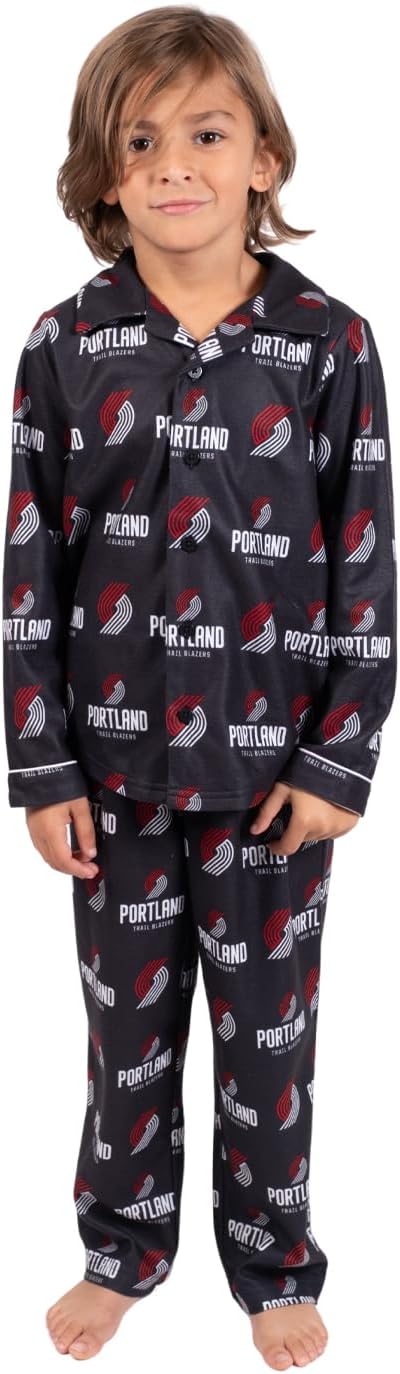 Ultra Game NBA Official Youth 2-Piece Super Soft Button Down Pajamas Set, Portland Trail Blazers, Boys Sizes|Portland Trail Blazers