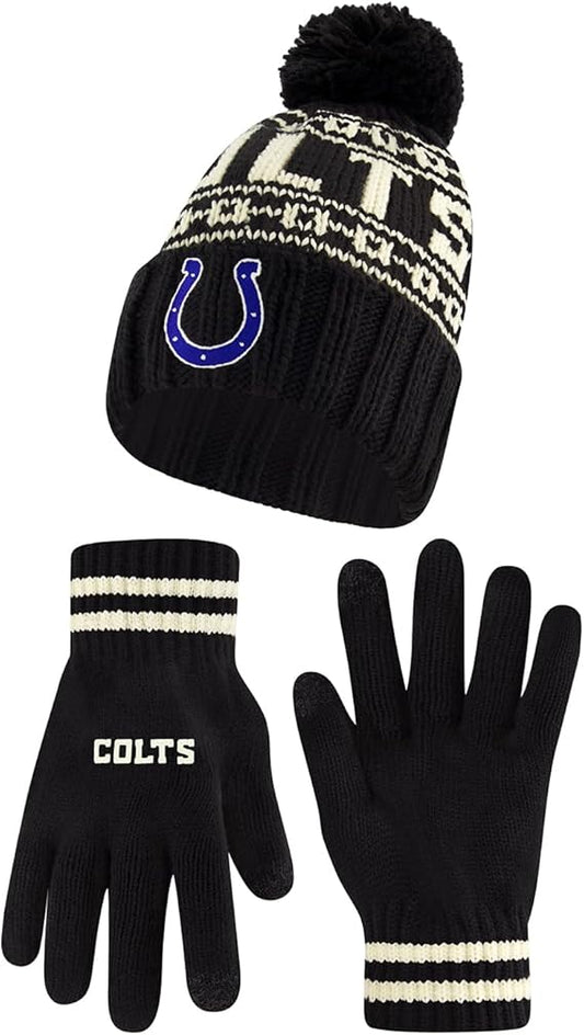 Ultra Game NFL Official Adults Super Soft Cable Knit Winter Beanie Knit Hat with Extra Warm Touch Screen Gloves, Indianapolis Colts, One Size|Indianapolis Colts