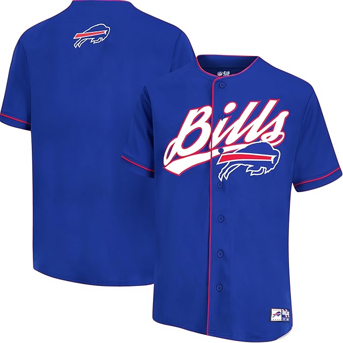 NFL Official Adults Game Day Button Down Baseball Mesh Jersey Shirt - Unisex|Buffalo Bills