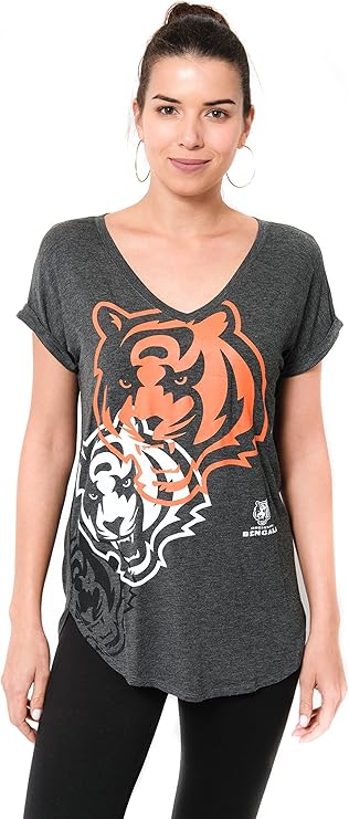 NFL Cincinnati Bengals Official Women's Super Soft Modal Vintage V-Neck T-Shirt|Cincinnati Bengals