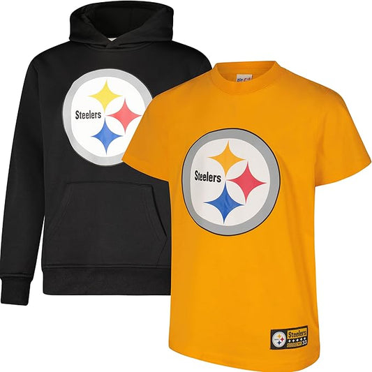 Ultra Game NFL Official Youth Super Soft T-Shirt & Hoodie Sweatshirt Set, Pittsburgh Steelers|Pittsburgh Steelers