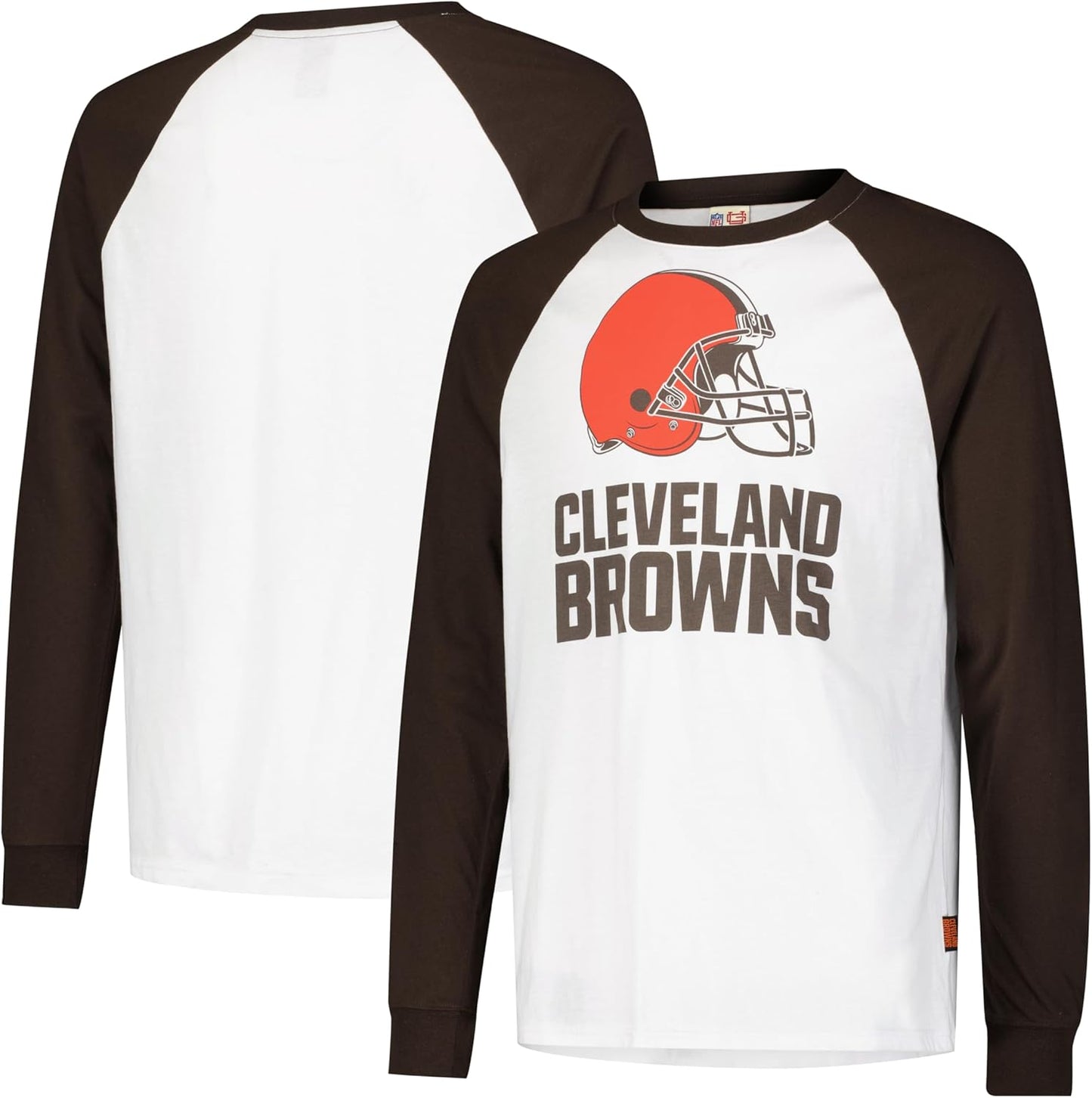 Ultra Game NFL Official Adults Super Soft Raglan Baseball Long Sleeve T-Shirt, Cleveland Browns, White|Cleveland Browns