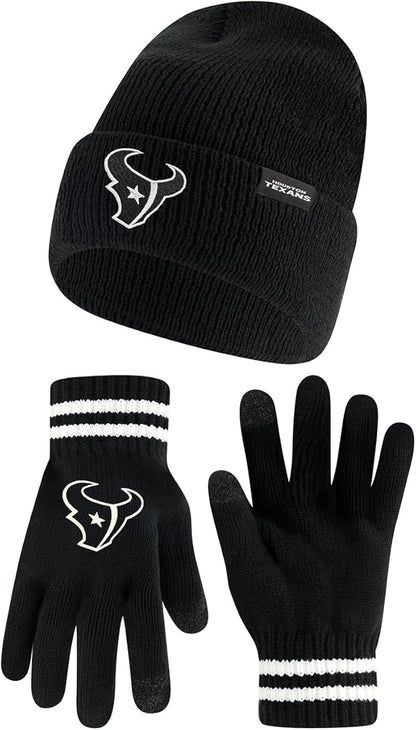 NFL Official Adults Super Soft Marled Winter Beanie Knit Hat with Extra Warm Touch Screen Gloves|Houston Texans