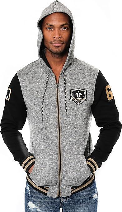 Ultra Game NFL Official Adults Super Soft Supreme Full Zip Varsity Hoodie Sweatshirt Jacket-Unisex, New Orleans Saints, Heather Gray|New Orleans Saints