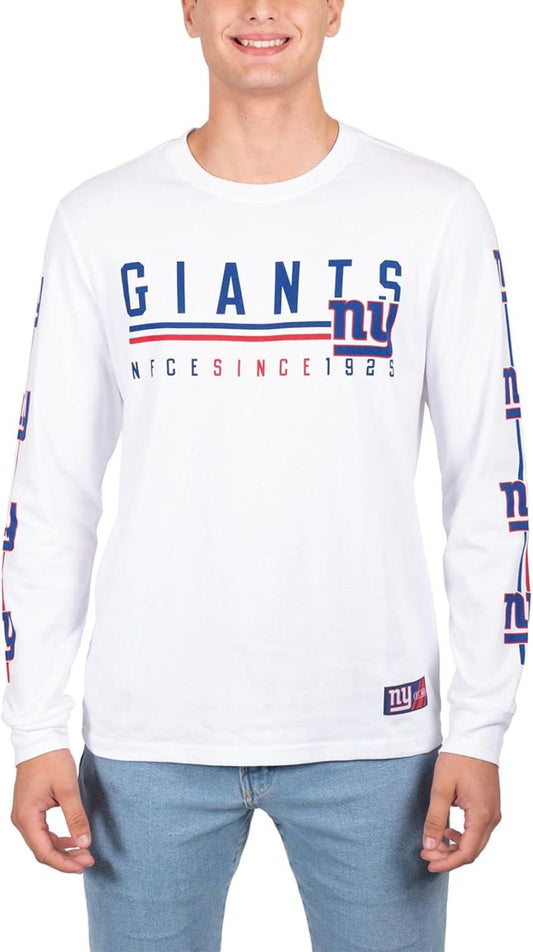 Ultra Game NFL Official Adults Super Soft Supreme Long Sleeve T-Shirt - Unisex, New York Giants, White|New York Giants