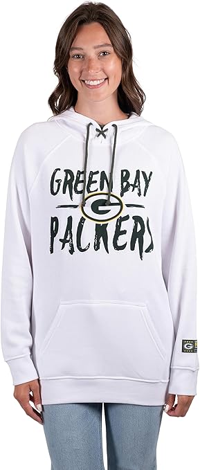 NFL Official Women's Super Soft Tie Neck Pullover Hoodie Sweatshirt|Green Bay Packers