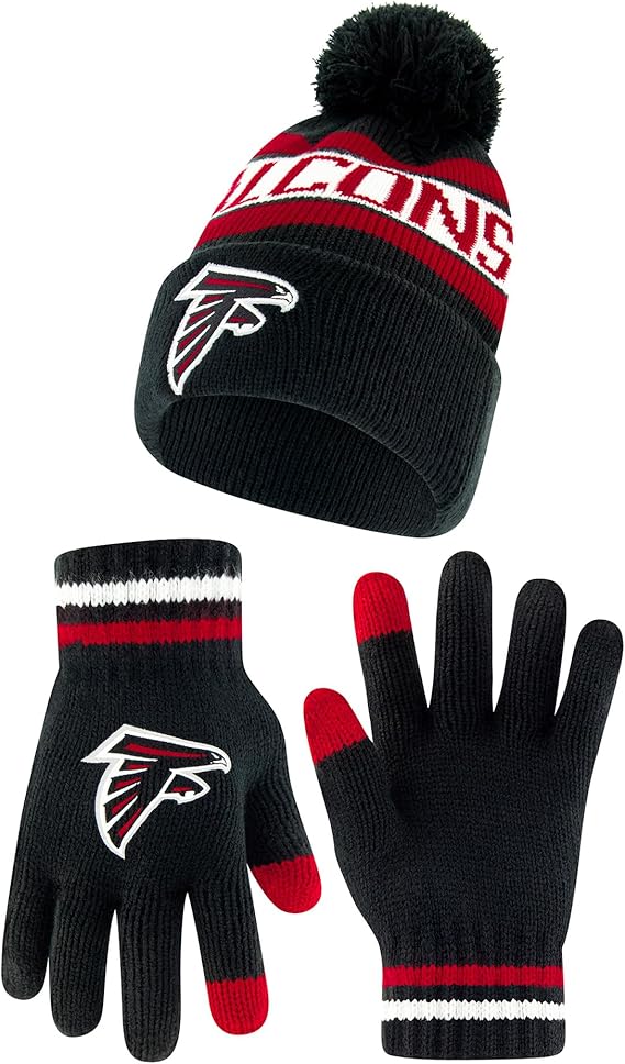 Ultra Game NFL Official Youth Super Soft Winter Beanie Knit Hat With Extra Warm Touch Screen Gloves, Atlanta Falcons, Team Color 1, 1 SIZE|Atlanta Falcons