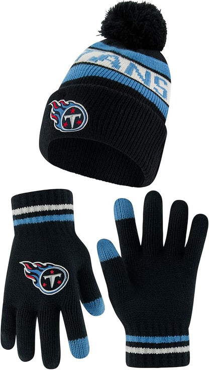 Ultra Game NFL Official Youth Super Soft Winter Beanie Knit Hat With Extra Warm Touch Screen Gloves, Tennessee Titans, Team Color 1, 1 SIZE|Tennessee Titans