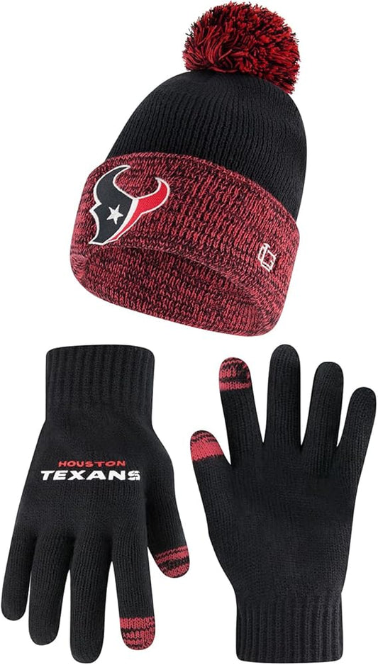 Ultra Game NFL Official Youth Super Soft Two Tone Winter Beanie Knit Hat with Extra Warm Touch Screen Gloves, Houston Texans, Team Color, One Size|Houston Texans