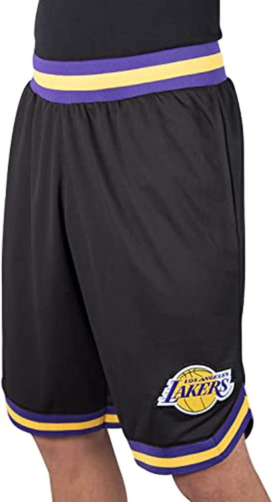 Ultra Game NBA Official Men’s Active Knit Basketball Training Shorts - Unisex, Los Angeles Lakers, Black|Los Angeles Lakers