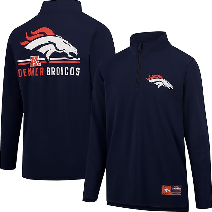 Ultra Game NFL Official Adults Super Soft Quarter Zip Long Sleeve T-Shirt - Unisex Denver Broncos|Denver Broncos