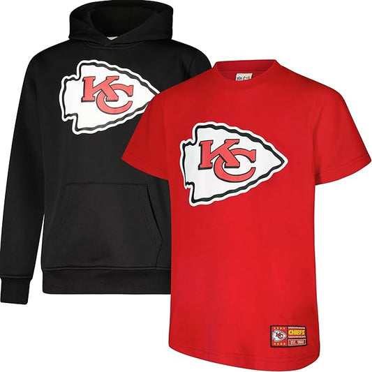 NFL Official Youth Super Soft T-Shirt & Hoodie Sweatshirt Set|Kansas City Chiefs