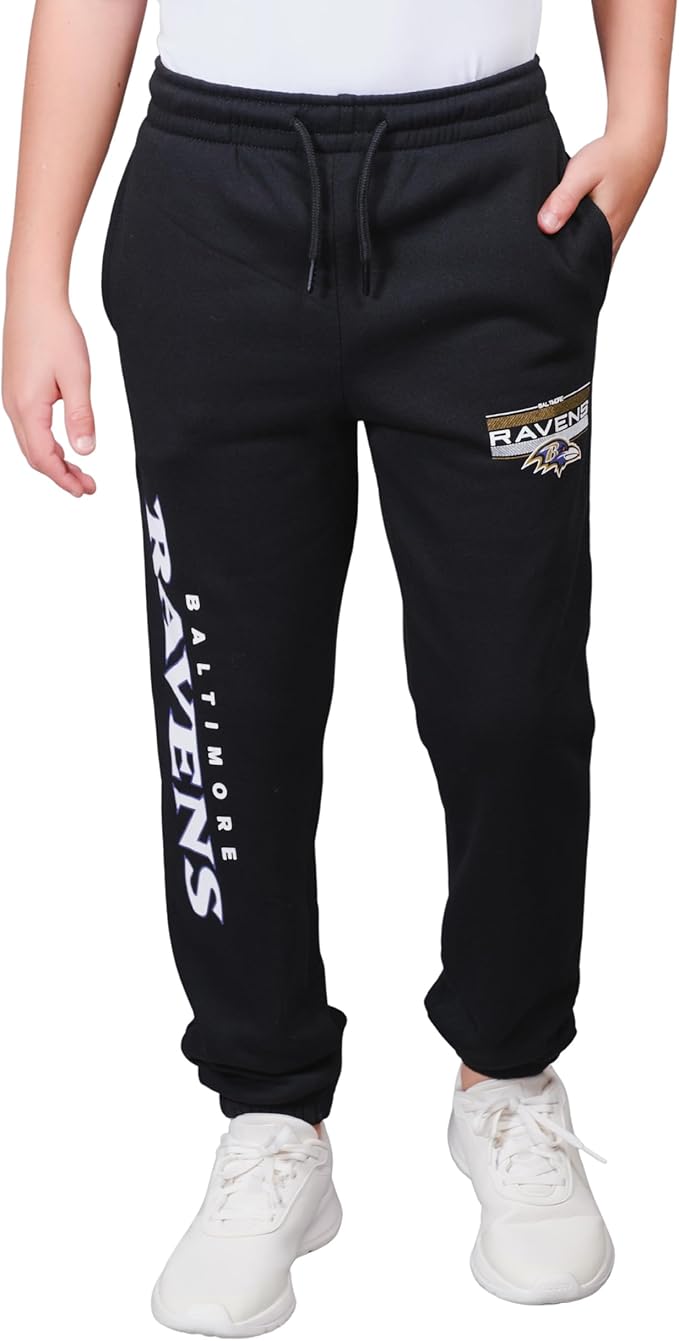 Ultra Game NFL Official Youth Super Soft Game Day Jogger Sweatpants, Baltimore Ravens, Black|Baltimore Ravens