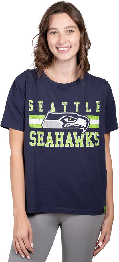 Ultra Game NFL Official Women's Distressed Graphics Super Soft Crew Neck T-Shirt, Seattle Seahawks, Team Color|Seattle Seahawks