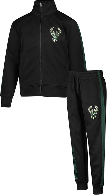 Ultra Game Youth NBA Official Super Soft Full Zip Active Track Jacket and Pants Set, Milwaukee Bucks, Black|Milwaukee Bucks