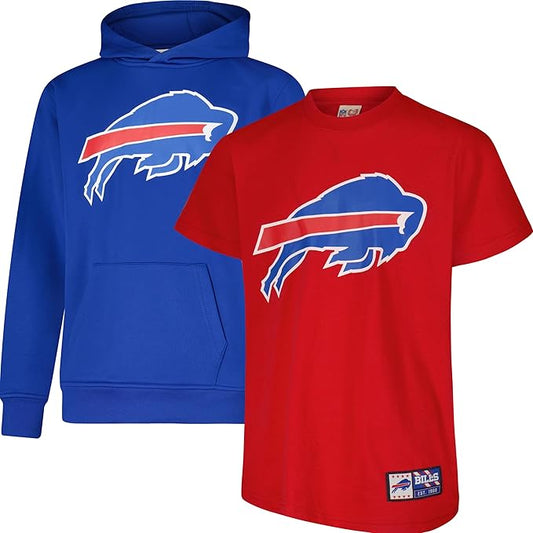 Ultra Game NFL Official Youth Super Soft T-Shirt & Hoodie Sweatshirt Set, Buffalo Bills|Buffalo Bills