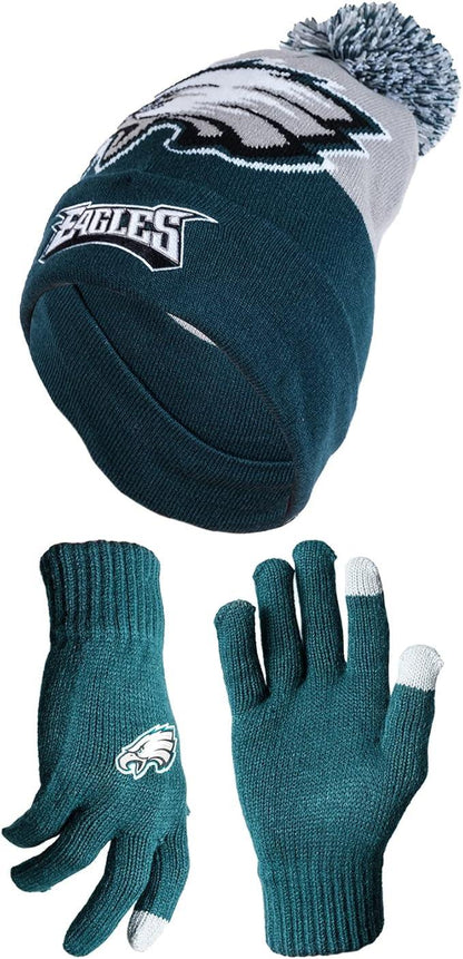 Ultra Game NFL Official Adults Unisex Super Soft Winter Beanie Knit Hat With Extra Warm Touch Screen Gloves, Philadelphia Eagles, Team Color 2, 1SIZE|Philadelphia Eagles