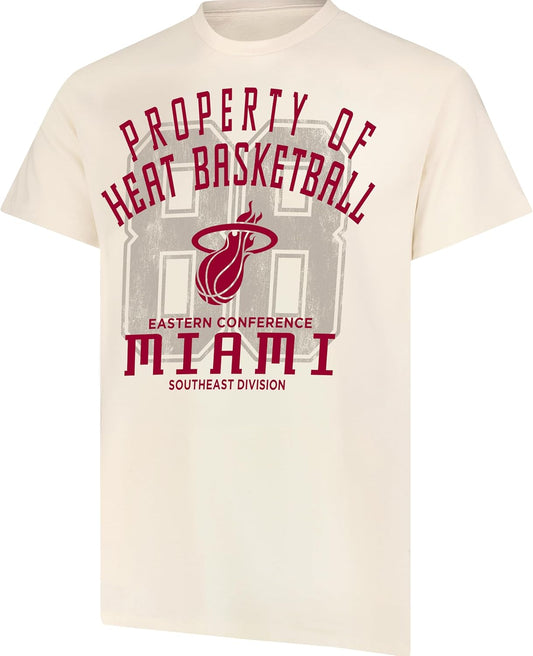 Ultra Game NBA Official Men's Standard Super Soft Nostalgic T-Shirt, Miami Heat,Cream|Miami Heat